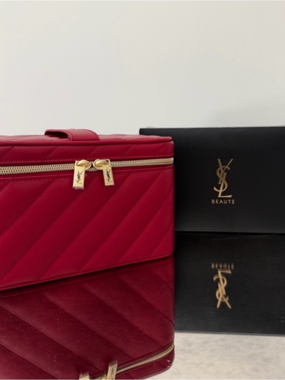 Yves Saint Laurent Quilted Fuchsia Cosmetic Case with Gold Hardware